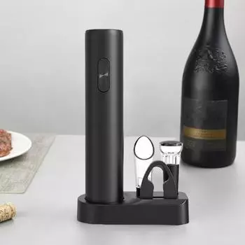 Электрический штопор 5-в-1, дозатор штопора, резак для фольги, пробка для хранения, аккумуляторная открывалка для бутылок для вечеринок на кухне чёрный