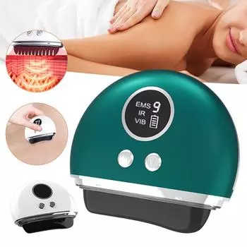 Электрический скребковый массаж с подогревом, многофункциональный инструмент для выемки меридианов для лица и рук, портативная доска Гуаша для путешествий темно-зеленого