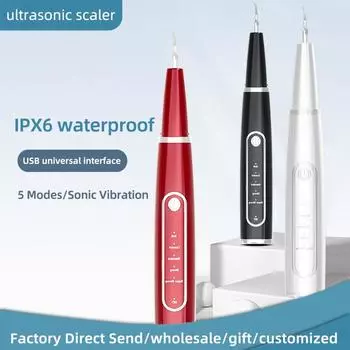 Электрический стоматологический скалер для удаления зубного налета и камня, ультразвуковая вибрация, водонепроницаемый IPX6, 5-скоростная регулировка, инструмент для чистки зубов белый