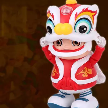 Электрический танцующий лев и мальчик игрушка украшение маленький для украшения полки рабочего стола