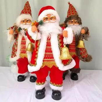Электрический танцующий Санта-Клаус, игрушка на батарейках, стоящая и поющая, плюшевая кукла Санта, настольное украшение, рождественский Санта, праздничные атрибуты коричневый