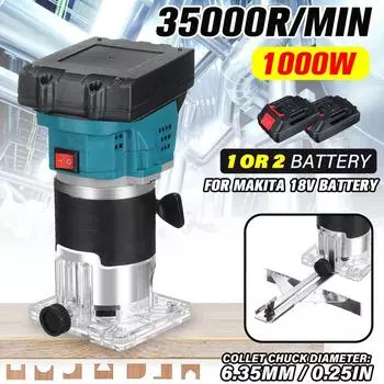 Электрический триммер 1000 Вт, беспроводной гравировальный долбежный станок, фрезерный станок по дереву с литий-ионным аккумулятором для аккумулятора 18 В, синий 1*Battery