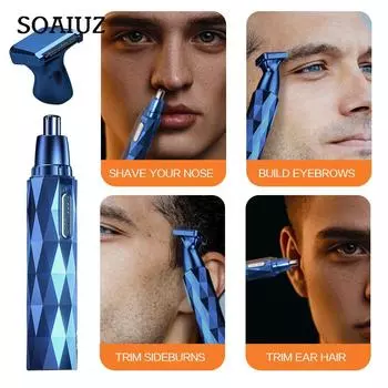 Электрический триммер для носа для мужчин, мужской эпилятор, триммер для ушей, тример для волос на лице, борода, машинки для стрижки бровей, резак, инструмент для бритья, бритва, перезаряжаемая через USB Double Blade синий