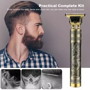 Электрический триммер для волос, аккумуляторная аккумуляторная машинка для стрижки волос в стиле ретро, моющийся набор для домашнего использования, набор для стрижки волос Type 2 & Charged with USB Port