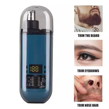Электрический триммер для волос в носу для мужчин, перезаряжаемый триммер для волос в носу, IPX7, водонепроницаемый многофункциональный триммер для носа, ушей и бровей With Screen чёрный