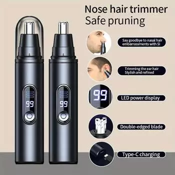 Электрический триммер для волос в носу с зарядкой от USB и светодиодным дисплеем — безболезненное удаление волос на лице, зарядка через порт Type-C