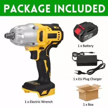Электрический ударный гайковерт 18 В, 800 Нм, бесщеточный аккумуляторный ключ, перезаряжаемая литий-ионная батарея 1/2 дюйма для автомобильных шин, электроинструменты 1*Battery