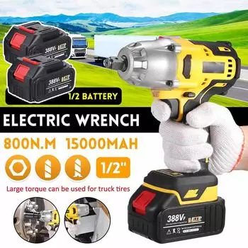 Электрический ударный гайковерт 18 В, 800 Нм, бесщеточный аккумуляторный ключ, перезаряжаемая литий-ионная батарея 1/2 дюйма для автомобильных шин, электроинструменты 1*Battery