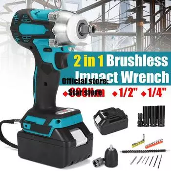 Электрический ударный гайковерт 2 в 1 388VF, бесщеточный гаечный ключ + втулка, 800 Нм, 4000 об/мин, литий-ионный аккумулятор, установка дрели, электроинструменты 110-240 В 2 battery+4 Sleeve