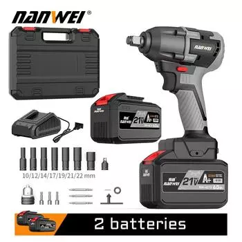 Электрический ударный гайковерт 380 Н NANWEI Бесщеточный двигатель Скорость холостого хода 3000 об/мин Многоцелевое использование no battery