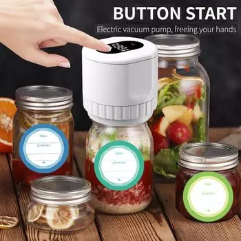 Электрический вакуумный упаковщик Mason Jar Kit, беспроводной автоматический упаковщик для хранения и ферментации продуктов питания с крышками Mason на 10 банок чёрный