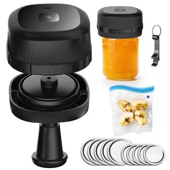 Электрический вакуумный упаковщик Mason Jar с мощным всасыванием 60 кПа, бесшумный перезаряжаемый портативный беспроводной вакуумный упаковщик чёрный