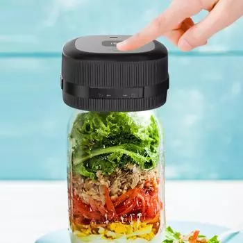 Электрический вакуумный упаковщик Mason Jar с мощным всасыванием и низким уровнем шума. Аккумуляторная беспроводная вакуумная упаковочная машина для консервирования. чёрный