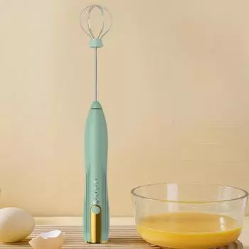 Электрический венчик для кофе, 3 скорости, мини-миксер для пены, нержавеющая сталь, USB-зарядка, регулируемый, беспроводной, 14000 об./мин., с TYPE-C/2 головками/подставкой зелёный