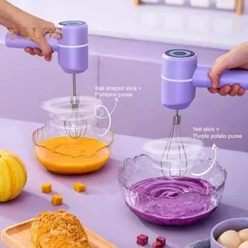 Электрический венчик для яиц, ручной миксер, зарядка через USB-C, беспроводной венчик со съемными венчиками, 3 режима скорости, кухонный инструмент для выпечки, приготовления пищи фиолетовый