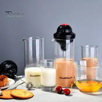 Электрический венчик для взбивания молока, беспроводной автоматический миксер с контейнером, быстрое смешивание, портативная мешалка для напитков, работающая от батареек, кухонный инструмент для выпечки чёрный