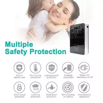 Электрический водонагреватель 6500 Вт, безрезервуарный мгновенный бойлер, термостат для ванной комнаты, душ, безопасный, умный, автоматический кран чёрный