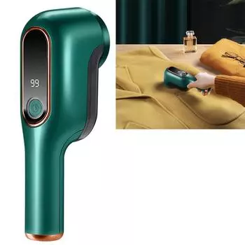 Электрический ворсовый удалитель с 6-лепестковыми лезвиями USB перезаряжаемая бритва для ткани цифровой дисплей питания портативный для одежды мебель зелёный