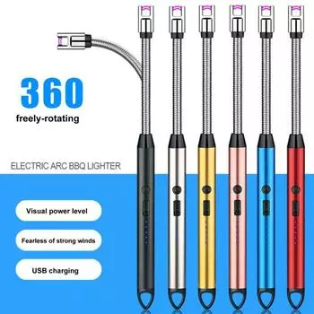 Электрический воспламенитель с зарядкой через USB, беспламенный импульсный воспламенитель, ветрозащитный, с длинной ручкой, инструмент зажигания для барбекю, кемпинга серебряный