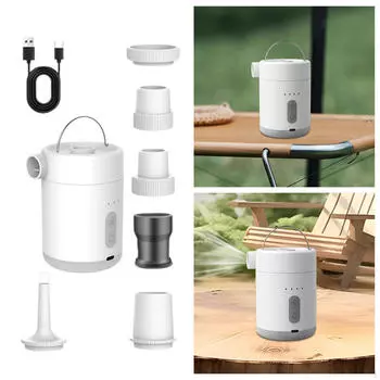 Электрический воздушный насос для накачивания и спуска воздуха, многофункциональный мини-с подсветкой для палатки белый