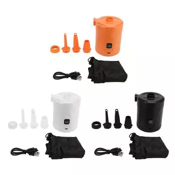 Электрический воздушный насос с 4 насадками, надувной, 5200 мАч, USB-перезаряжаемый, светодиодный дисплей, портативный, для накачивания шин White