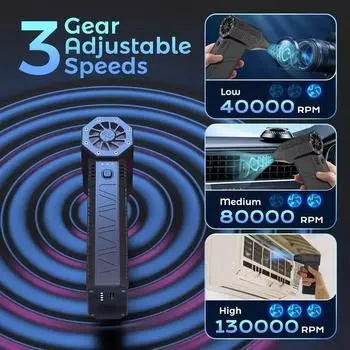 Электрический воздушный пылеуловитель, 3-ступенчатая регулируемая мини-струйная воздуходувка 130000 об/мин, регулируемый электрический пылеуловитель, замена баллона со сжатым воздухом чёрный