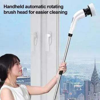 Электрический вращающийся скребок с длинной ручкой, светодиодный дисплей, 2 скорости, беспроводная аккумуляторная щетка для чистки высокой мощности, скребок для пола синий/чёрный