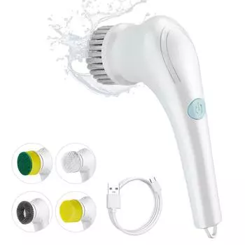 Электрический вращающийся скруббер, многофункциональная чистящая щетка с 5 головками, беспроводной ручной портативный компьютер для кухни белый