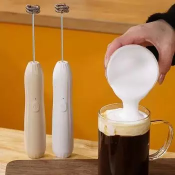 Электрический вспениватель молока 1 шт., для домашнего использования, беспроводной, для молока, нержавеющая сталь, USB-перезаряжаемый, мини-ручной, для приготовления сливок, для кофе и яиц белый