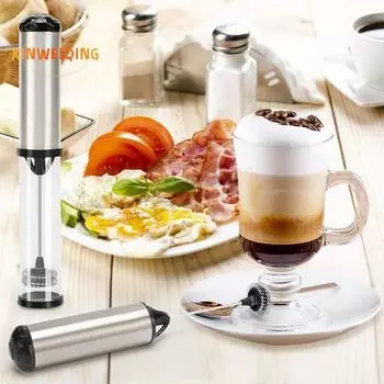 Электрический вспениватель молока на батарейках, нержавеющая сталь, беспроводной, мини-миксер, набор кухонных принадлежностей чёрный