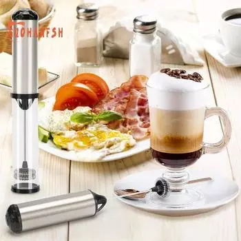 Электрический вспениватель молока с батарейным питанием - нержавеющая сталь, для кофе и молока чёрный