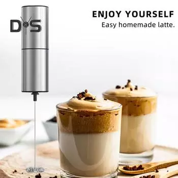 Электрический вспениватель молока с высокой мощностью, 14000 об/мин, миксер для напитков из нержавеющей стали, многофункциональный венчик для кофе с батарейным питанием для латте матча серебряный