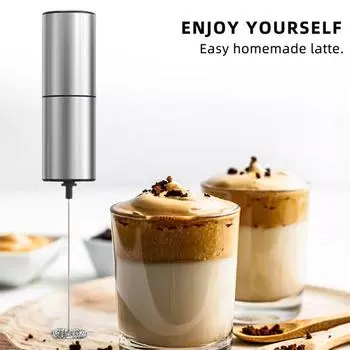 Электрический вспениватель молока с высокой мощностью, 14000 об/мин, миксер для напитков из нержавеющей стали, многофункциональный венчик для кофе с батарейным питанием для латте матча серебряный