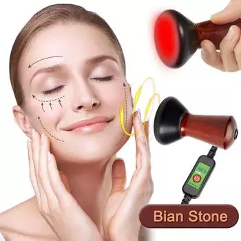 Электрический вулканический массажер для лица с натуральными камнями Бянь, подогревающий массаж для лица, подтягивающий кожу, энергетические иглы из камня Гуаша, теплый