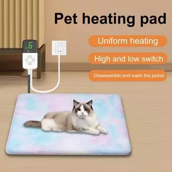 Электрическое одеяло для домашних животных, 3 уровня регулировки температуры, съемный чехол на молнии, бесшумное US Plug серый