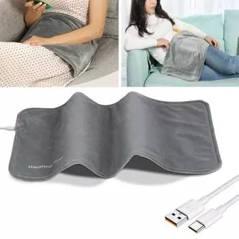 Электрическое одеяло с подогревом через USB и автоматическим отключением, мгновенное тепло от болей в спине и спазмов серый