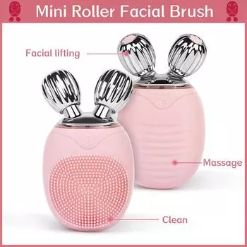 Электрическое силиконовое очищающее средство для лица с роликовой конструкцией, которое подтягивает и подтягивает контуры лица, а также очищает лицо.