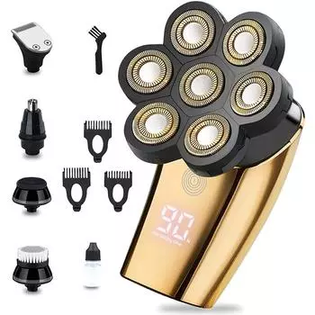 Электробритва беспроводная 7 в 1, перезаряжаемая бритва для лысины, мужская бритва, набор для ухода за волосами с триммером для волос в носу, машинка для стрижки волос