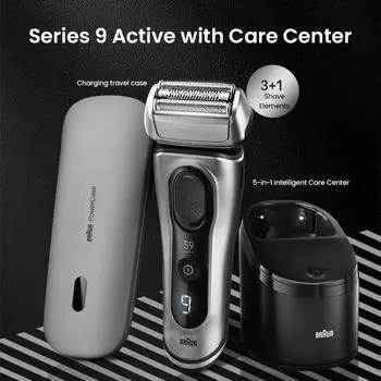 Электробритва Braun S9 Active 9077cc с 5-в-1 центром ухода и дорожным футляром для зарядки