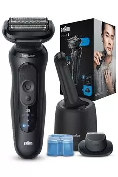 Электробритва Braun серии 5 с чистящей машинкой, электрическая бритва для мужчин, черный алый триммер, водонепроницаемый дизайн, перезаряжаемый, беспроводной, глубокий захват