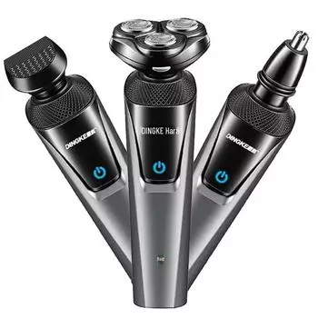 Электробритва Dingke 8806 3 в 1 — моющаяся бритва для бороды, волос в носу и бакенбардов. Blue-Black 3-in-1