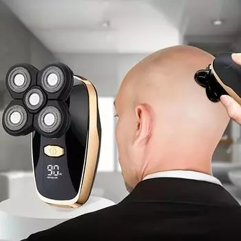 Электробритва для мужчин, электрическая бритва для волос со светодиодным дисплеем - мужская беспроводная перезаряжаемая бритва для лысой головы, электробритва с пятью лезвиями золотистый