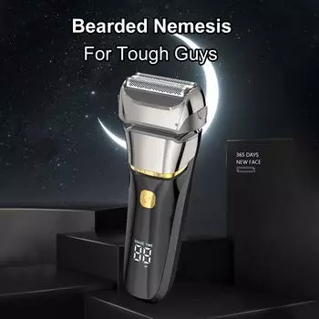 Электробритва для мужчин с тремя головками, беспроводная аккумуляторная бритва со светодиодным индикатором питания, водонепроницаемая чёрный