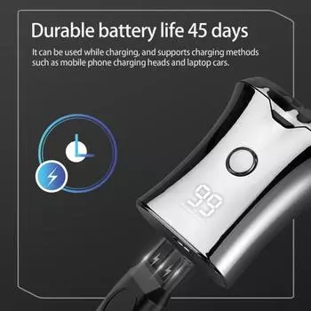 Электробритва для путешествий с цифровым дисплеем, зарядка через USB, перезаряжаемая, для бритья лица и бороды, мини-бритва, водонепроницаемая, карманного размера, моющаяся, электронная бритва чёрный