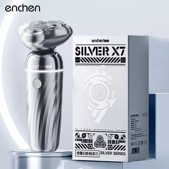 Электробритва Enchen, мужская бритва Wing X7, интеллектуальная система быстрого бритья, плавающая система на 360 °, электрический триммер для сухого и влажного бритья серебряный