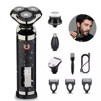 Электробритва, перезаряжаемая беспроводная бритва для мужчин, водонепроницаемый триммер для волос, набор для ухода 4 в 1, бритвенный станок