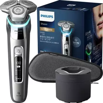 Электробритва Philips серии 9000 с чистящим устройством, электрическая бритва для мужчин, роторная, для бритья, хром, серебристый (72 лезвия, тип/SkinIQ