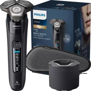 Электробритва Philips серии 9000 с чистящим устройством, электрическая бритва для мужчин, вращающаяся, для бритья, полностью черная (72 лезвия, тип/SkinIQ чёрный