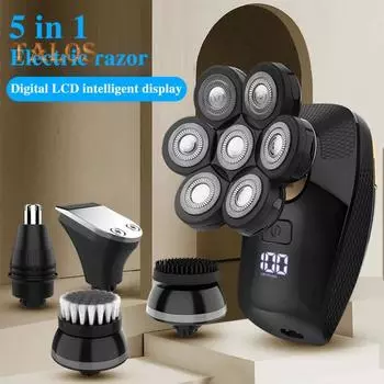 Электробритва с 7 головками, цифровой дисплей, USB-зарядка, водонепроницаемая бритва, триммер для бороды, носа, лица, щетка для чистки, инструмент для удаления волос A