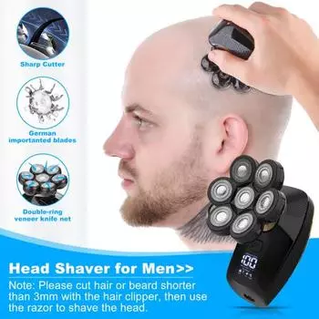 Электробритва с 7 головками, цифровой дисплей, USB-зарядка, водонепроницаемая бритва, триммер для бороды, носа, лица, щетка для чистки, инструмент для удаления волос A